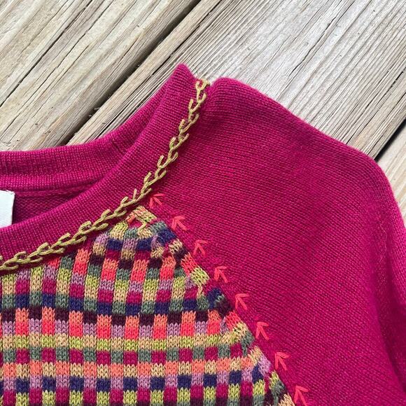 Susan Bristol Women's Pink Lattice Front Pullover Sweater Size L - Picture 5 of 7